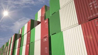 İtalya, kusursuz ve döngüsüz olarak kargo konteynırlarını ihraç ediyor ve ithal ediyor. İtalyan sanayi sanayi sanayi sanayi sanayi kutusu 3d döngü.