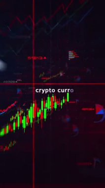 Dikey video: Bitcoin dijital para diyagramları grafikler ve grafikler hızlı döngü analizi konsepti animasyonu