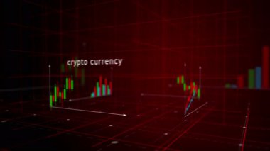 Bitcoin dijital para grafikleri ve grafikleri kusursuz ve çevrilebilir 3D animasyon konsepti