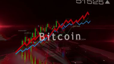 Bitcoin dijital para grafikleri ve grafikleri kusursuz ve çevrilebilir 3D animasyon konsepti