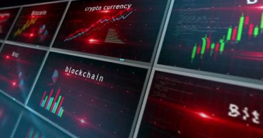 Bitcoin dijital para grafikleri ve grafikleri kusursuz ve çevrilebilir 3D animasyon konsepti