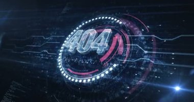 Hata 404 sayfası bulunamadı oops problem sembolü dijital kavram. Siber teknoloji ve bilgisayar arkaplanı soyut 3D animasyon. Kusursuz ve döngüsüz.