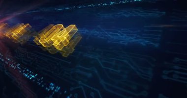 Hata 404 sayfası bulunamadı oops problem hologram sembolü elektronik devre arka planında görünüyor. Ağ, siber teknoloji ve bilgisayar soyut kavramı.