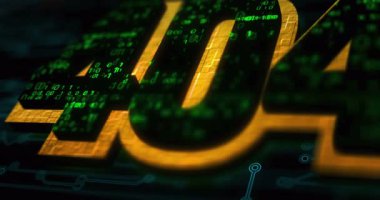 Hata 404 sayfası sorunlu renkli sembol kavramı bulunamadı. Ağ, siber teknoloji ve bilgisayar arkaplanı soyut 3d canlandırması.