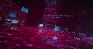 Hata 404 sayfası bulunamadı sorun sembolü soyut siber konsept. Dijital teknoloji arka planı pürüzsüz ve döngüsel dinamik 3D animasyon.