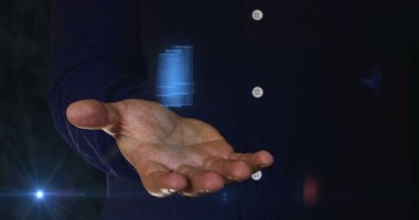 Hata 404 sayfası bulunamadı. İnsan elinin üzerinde 3D problem sembolü bulundu. Siber teknoloji simgesi soyut kavram kusursuz ve döngüsel.