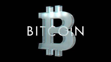 Bitcoin BTC blok zinciri şifreleme 3D sembolü muhteşem. Soyut parlak altın metal simgesi çizimi.