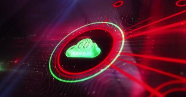 CO2 nötr sıfır emisyon dekarbonat ve çevre dostu sembol dijital konsept. Siber teknoloji ve bilgisayar ağı arkaplanı soyut 3d canlandırması.