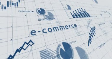 Ticaretin çevrimiçi iş haritaları ve grafikleri kağıt 3D konsept animasyon üzerinde kusursuz ve döngüsel