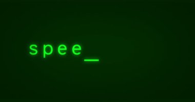 Ekranda yazan hız testi ve ölçüm metnini transfer et. Retro monitör yeşil piksel makro görünümü ile aranıyor.