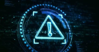 Uyarı ve güvenlik ihlali uyarı sembolü dijital kavram. Siber teknoloji ve bilgisayar arkaplanı 3 boyutlu soyut.