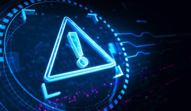 Alert warning and security breach alert symbol digital concept. Network, cyber technology and computer background abstract 3d illustration.