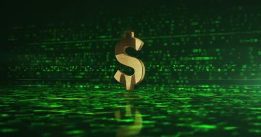 Amerikan para birimi ABD para parlama sembolü. Soyut 3D altın metal parlayan simge animasyonu.