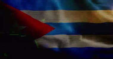 Cuba flag waving with glitch noise. Cuban blowing banner seamless and looped concept animation.