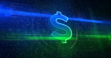 Dollar USD currency US money symbol on abstract digital background. 3d glowing icon cyber technology concept animation.