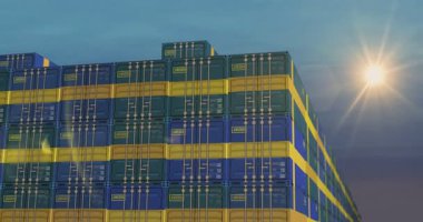 İsveç, liman terminali iş konseptinde kargo konteynırları ihraç edip ithal ediyor. İsveç sanayi sanayi sandığı 3D.