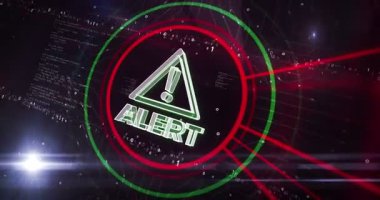 Siber saldırı uyarı sembolü dijital konsepti uyarın. Siber teknoloji ve bilgisayar ağı arkaplanı soyut 3d canlandırması.