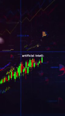 Dikey video: Büyük veri dijital teknolojisi grafikleri ve grafikleri çiziyor ve kusursuz döngüsüz analiz kavramını canlandırıyor