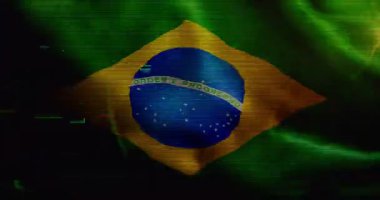 Brezilya bayrağı arıza gürültüsüyle dalgalanıyor. Brezilya flaması pürüzsüz ve döngülü konsept animasyonu.