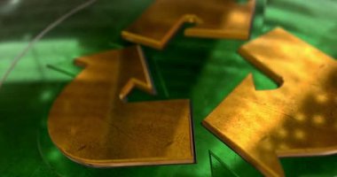 Ekoloji ve çevrenin geri dönüşümü sembolü 3D olağanüstü metal soyut kavram animasyonu