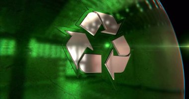 Ekoloji ve çevrenin geri dönüşümü sembolü 3D olağanüstü metal soyut kavram animasyonu