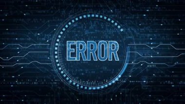 Hata uyarı sembolü soyut dijital kavram. Ağ, siber teknoloji ve bilgisayar arkaplanı pürüzsüz ve döngülü.