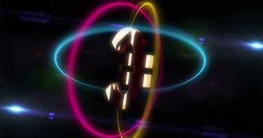 Euro EUR para birimi AB altın metal sembol dönen neon daireler döngülü ve kusursuz animasyon