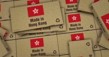 Hong Kong kutu üretim hattında yapılmış. Hong Kong ihracat karton paket fabrikası. Soyut arkaplan kavramı 3d canlandırması.