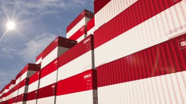 Endonezya ihracat ve ithalat kargo konteynırları sorunsuz ve döngüsüz konsept. Endonezya bayrağı endüstriyel nakliye kutusu 3D döngü.