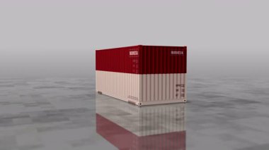 Liman terminali iş konseptinde Endonezya ihracat ve kargo konteynırları. Endonezya bayrağı endüstriyel nakliye kutusu 3D döngü ve kusursuz animasyon.
