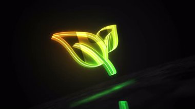 Yaprak ekolojisi ve çevre dostu sembol soyut konsept holografik cam. Siber teknoloji ve bilgisayar arkaplan 3D nesne.