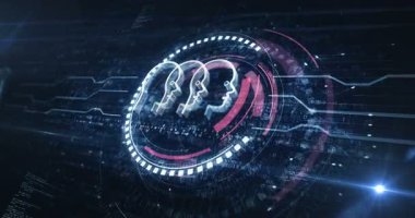 Yapay zeka baş ai sembolü dijital konsept. Siber teknoloji ve bilgisayar arkaplanı soyut 3D animasyon. Kusursuz ve döngüsüz.