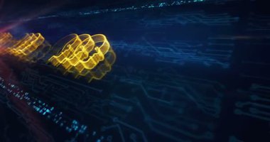 Yapay Zeka baş hologram sembolü elektronik devre arka planında görünüyor. Ağ, siber teknoloji ve bilgisayar soyut kavramı.