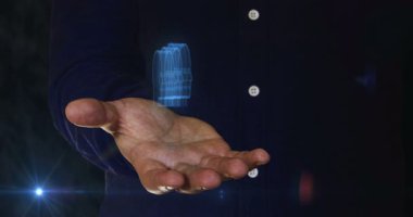 Yapay zeka insan elinin üzerinde 3 boyutlu bir sembol. Siber teknoloji simgesi soyut kavram kusursuz ve döngüsel.