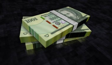 Paraguay guarani Paraguayic para paketi 3D çizim. 100.000 PYG banknot destesi. Maliye, nakit, ekonomi krizi, iş başarısı, durgunluk, banka, vergi ve borç kavramı.