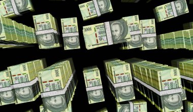 Paraguay guarani Paraguayic para paketi 3D çizim. 100.000 PYG banknot destesi. Maliye, nakit, ekonomi krizi, iş başarısı, durgunluk, banka, vergi ve borç kavramı.