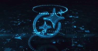 Yapay Zeka Ai hologram sembolü dijital arkaplanda görünür. Ağ, siber teknoloji ve bilgisayar soyut konsepti 3D animasyon.