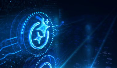 Yapay Zeka Ai dijital sembol konsepti. Ağ, siber teknoloji ve bilgisayar arkaplanı soyut 3D resimleme.