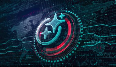 Yapay Zeka Ai dijital sembol konsepti. Ağ, siber teknoloji ve bilgisayar arkaplanı soyut 3D resimleme.