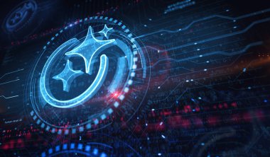 Yapay Zeka Ai dijital sembol konsepti. Ağ, siber teknoloji ve bilgisayar arkaplanı soyut 3D resimleme.