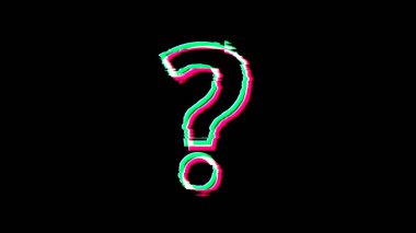 Soru işareti ve sınav sembolü arızası ve gürültü. Soyut konsept 3d video simge illüstrasyonunu bozdu.