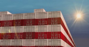 Polonya, liman terminali iş konseptindeki kargo konteynerlerini ihraç edip ithal ediyor. Polonya bayrağı endüstriyel nakliye kutusu 3D.