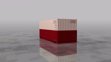 Polonya, liman terminali iş konseptindeki kargo konteynerlerini ihraç edip ithal ediyor. Polonya sanayi sanayi sanayi sanayisi 3D döngüsel ve kusursuz animasyon.