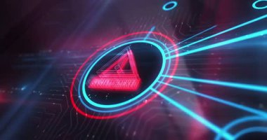 Sistem hacklenmiş siber saldırı alarmı ve koruma uyarı sembolü dijital kavramı. Siber teknoloji ve bilgisayar ağı arkaplanı soyut 3d canlandırması.