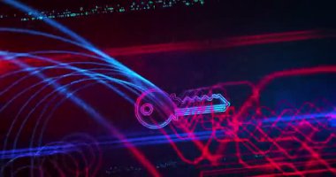 Siber güvenlik anahtar gizlilik koruma simgesi soyut dijital nesne döngüsüne alındı. Siber teknoloji konsepti sembolü kusursuz döngü animasyonu.