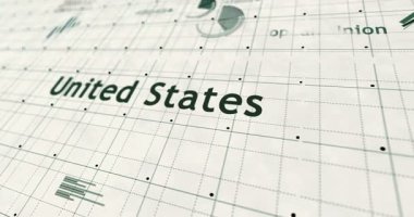 ABD 'nin Çin' i kağıt 3D animasyon üzerinde renkli diyagram çiziyor ve grafikler çiziyor