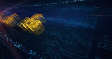 Elektronik devre arka planında çevre dostu ve sürdürülebilir ekonomi hologramı sembolü görülüyor. Ağ, siber teknoloji ve bilgisayar soyut kavramı.