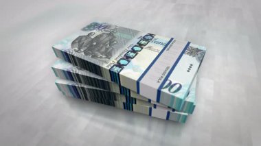 Botswana pula Botswanan para yığını. Ekonomi, bankacılık, iş, kriz, durgunluk, borç ve finans konularının kavramı. 100 BWP banknot destesi 3D.