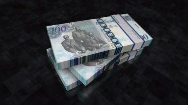 Botswana pula Botswanan para yığını. Ekonomi, bankacılık, iş, kriz, durgunluk, borç ve finans konularının kavramı. 100 BWP banknotları 3D animasyon yığınları.