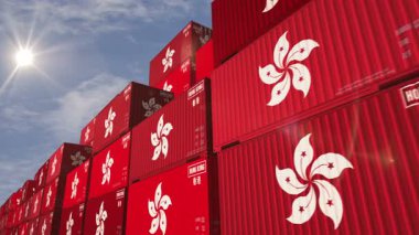 Hong Kong kargo konteynırlarını kusursuz ve döngüsüz olarak ihraç edip ithal ediyor. Hong Kong bayrağı endüstriyel nakliye kutusu 3D döngü.